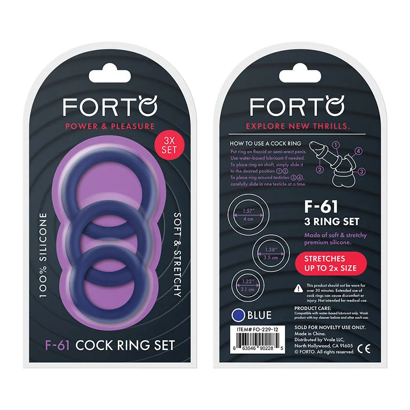 Forto F-61 3-Piece Silicone Cockring Set Blue