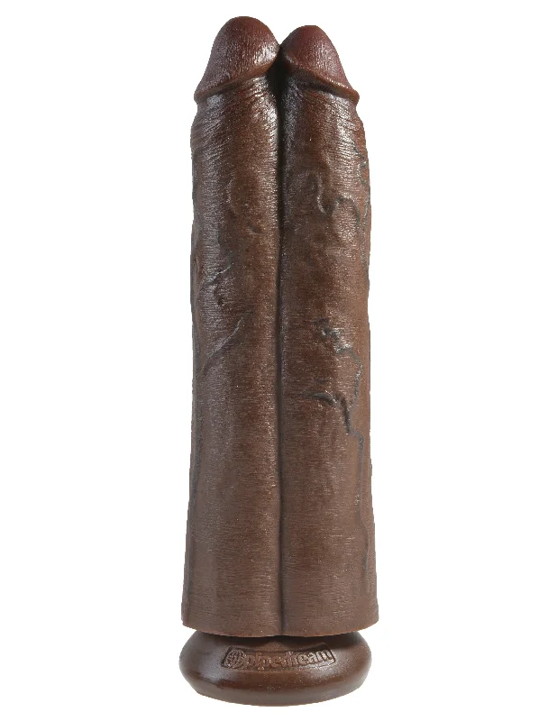 King Cock 11" Two Cocks One Hole - Brown