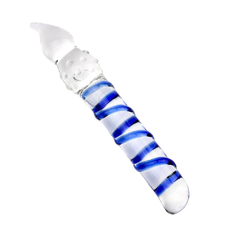 Ribbed Anal Blue Glass Dildo