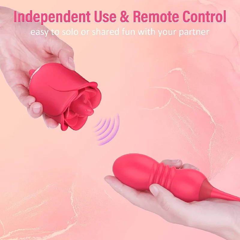 Rose Toy Combo - Remote Control Clit Stimulator Thrusting Dildos Women Vibrator