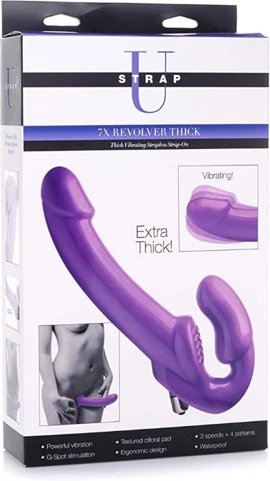 U Strap 7X Revolver 2 Inch Thick Vibrating Strapless Strap-on -Purple