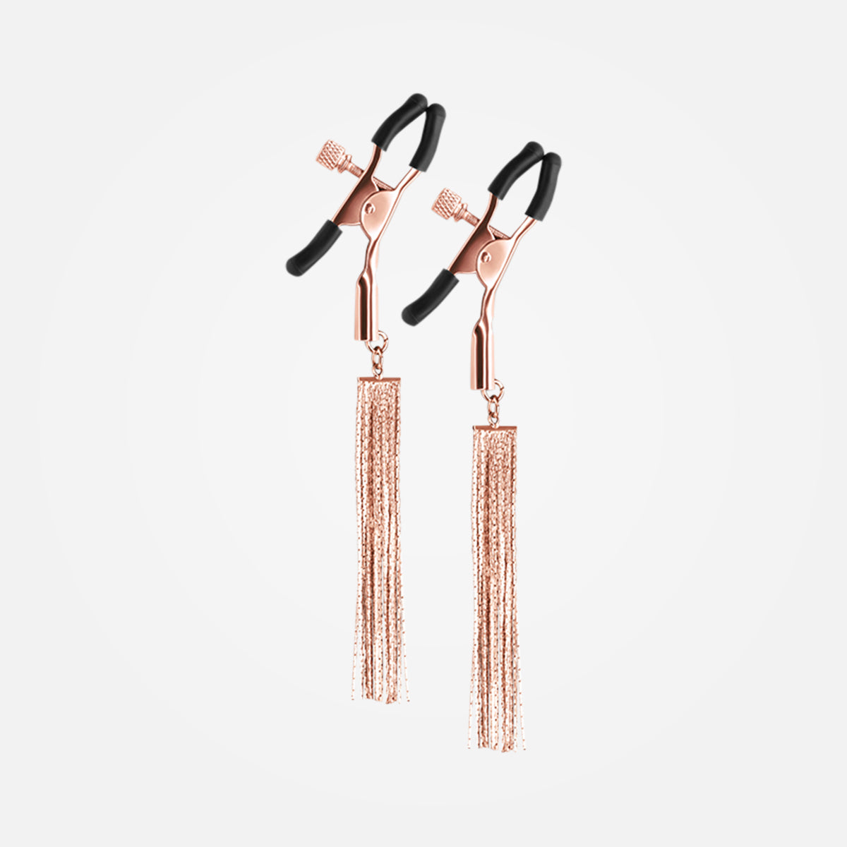 Bound Nipple Clamps - Rubber Caps + Rose Gold Metal with Tassels Set of 2