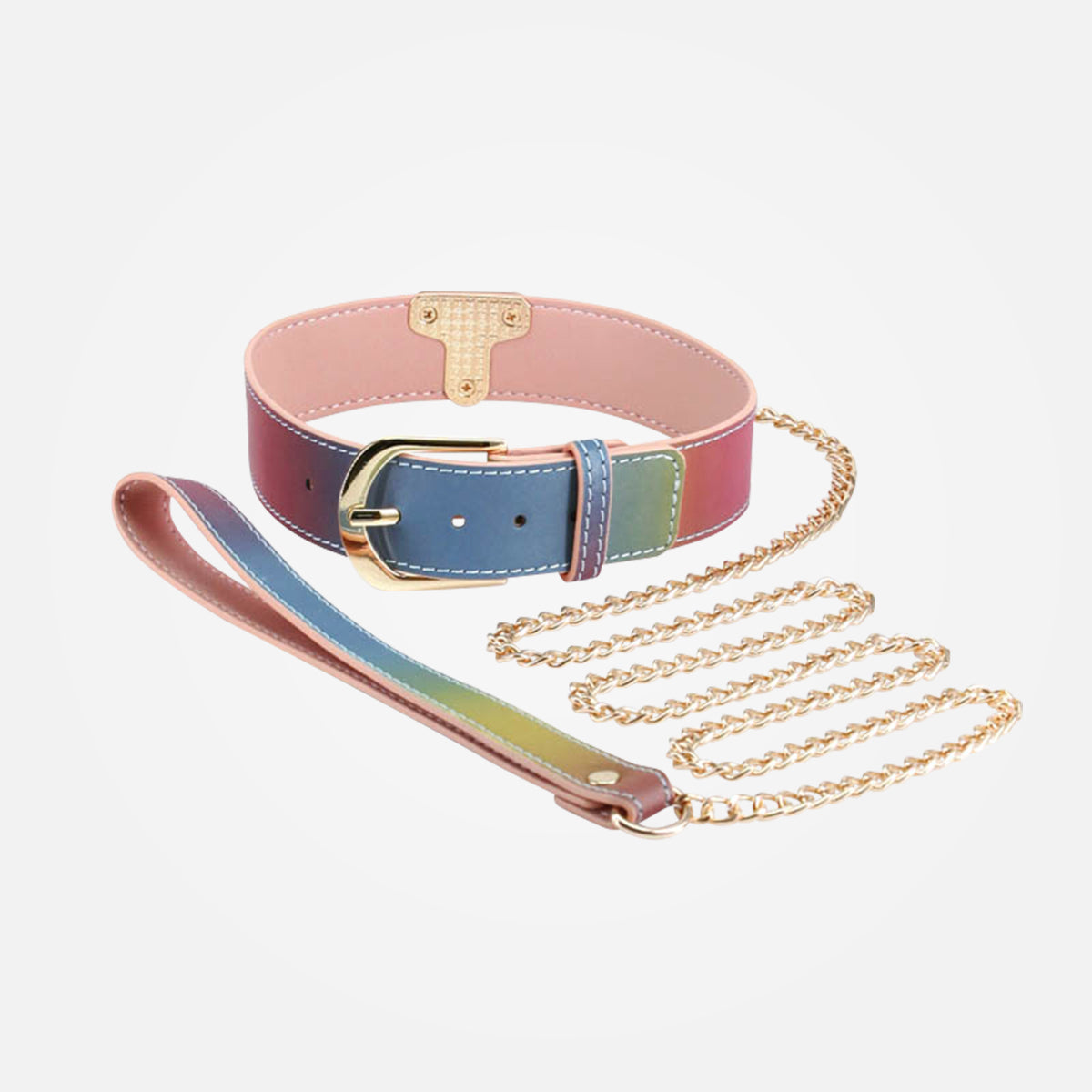 Spectra Bondage - Rainbow Collar & Chain Leash Restraint