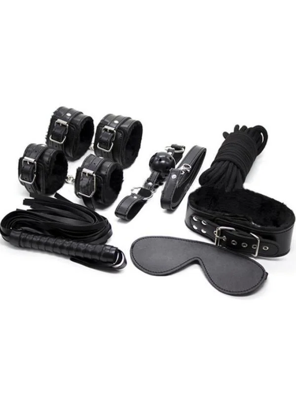 Plush 7 Piece Bondage Kit Black