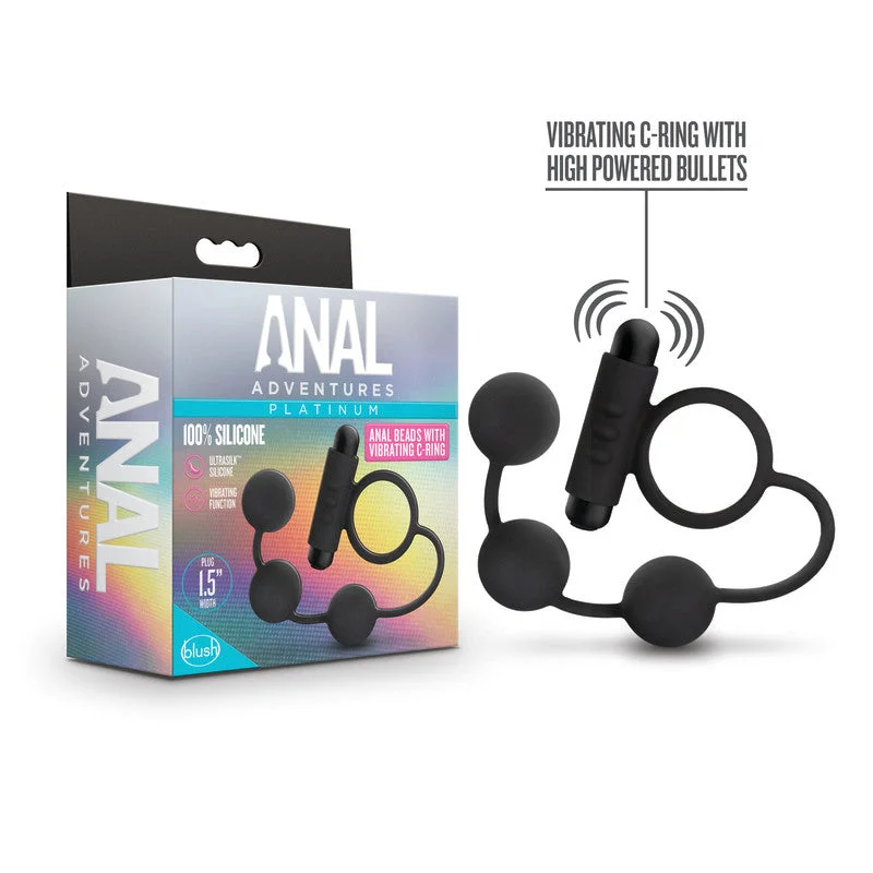 Anal Adventures Platinum Anal Beads & Vibrating Cock Ring - Black