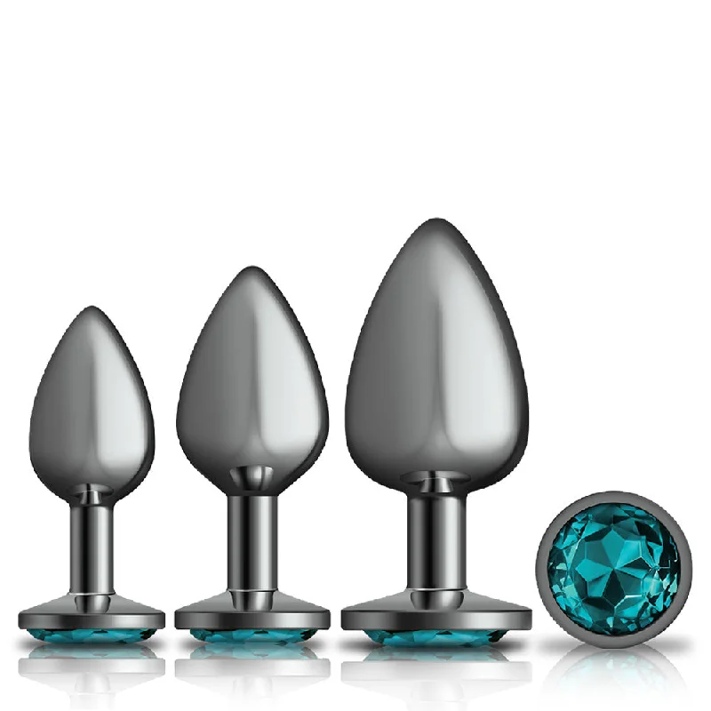 Cheeky Charms - Metal Butt Plug Gunmetal - Round - Teal -  Anal Trainer Kit