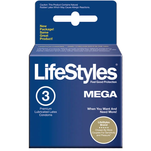 LifeStyles Mega Lubricated Latex Condoms (3 Pack)