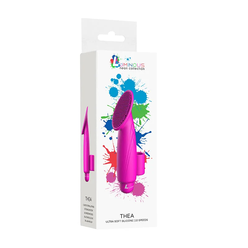 Luminous Thea 10-Speed Bullet Vibrator With Textured Silicone Finger Sleeve Fuchsia