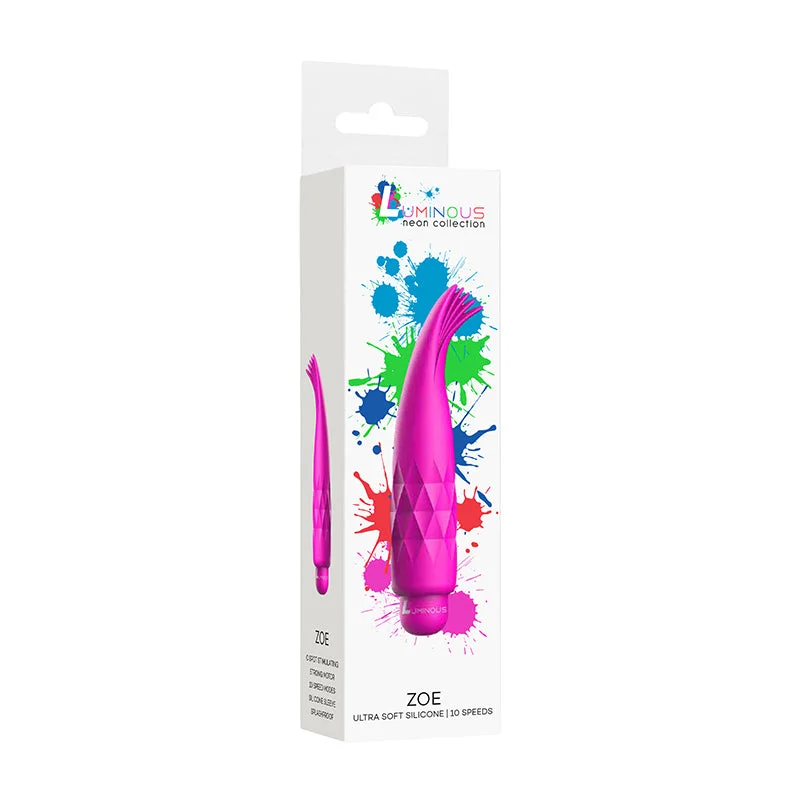 Luminous Zoe 10-Speed Bullet Vibrator With Silicone Tickler Sleeve Fuchsia