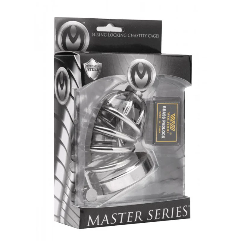 Masters Series Asylum 6 Ring Locking Chastity Cage Small