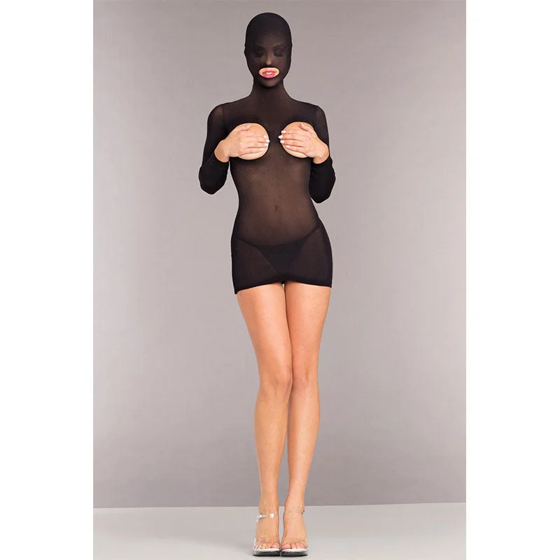 Opaque Cupless Hooded Minidress Black One Size Black