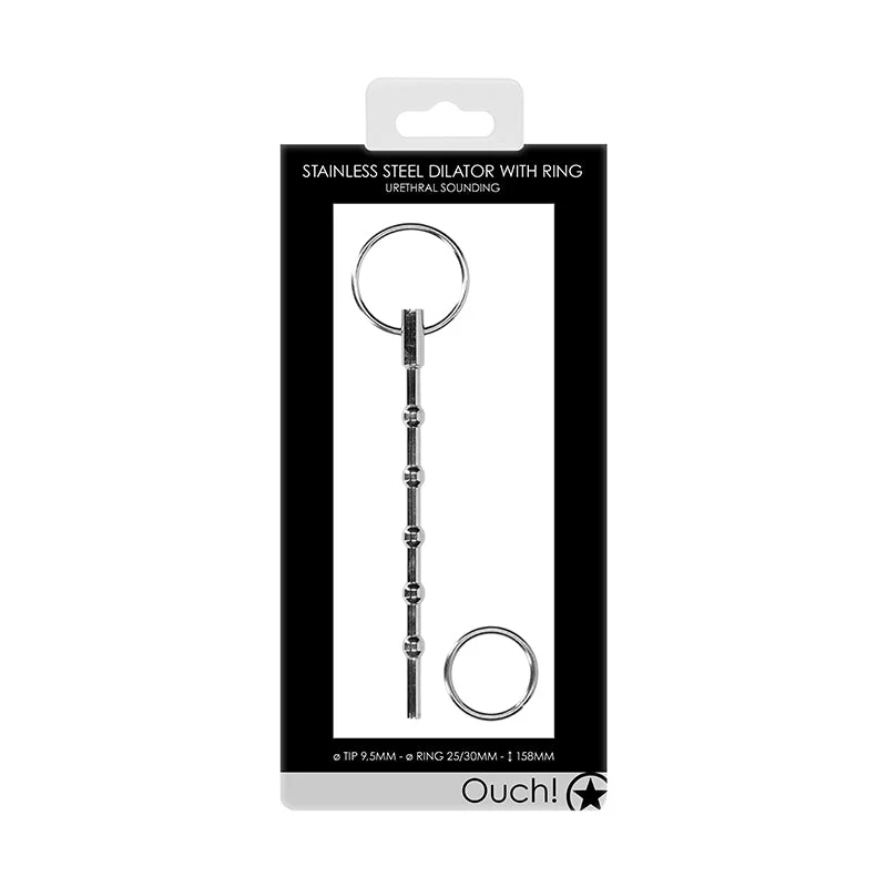 Ouch! Urethral Sounding Stainless Steel Dilator With Ring 9.5 mm