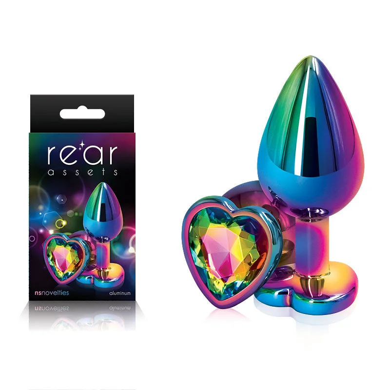 Rear Assets Multi Coloured Heart Butt Plug Medium Rainbow