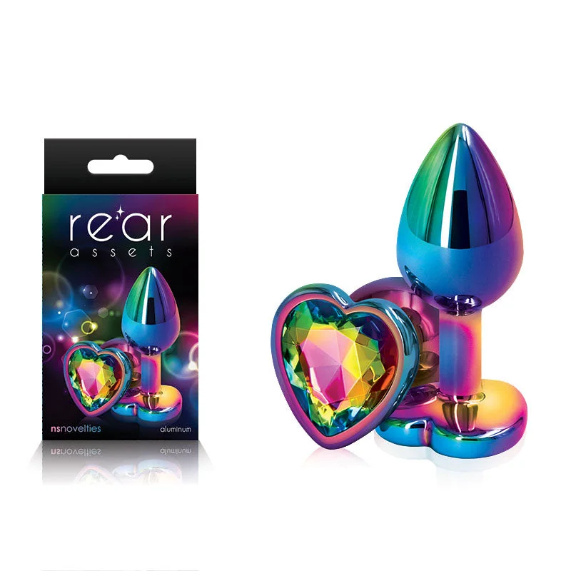 Rear Assets Multi Coloured Heart Butt Plug Rainbow