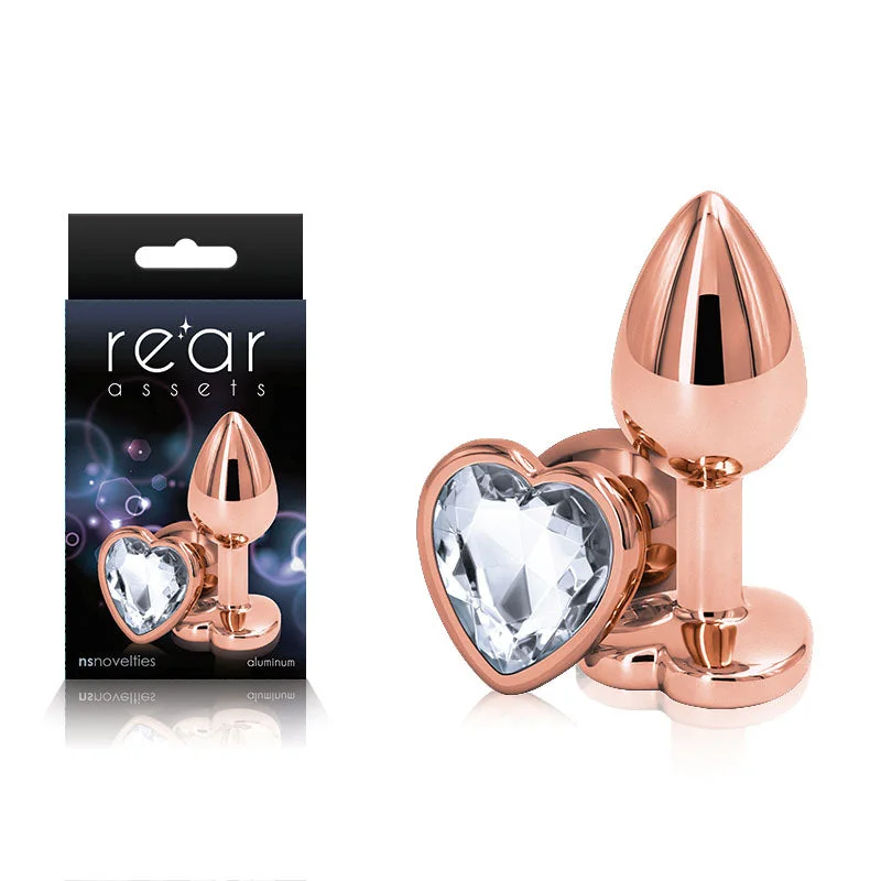 Rear Assets Rose Gold Heart Small Butt Plug Clear