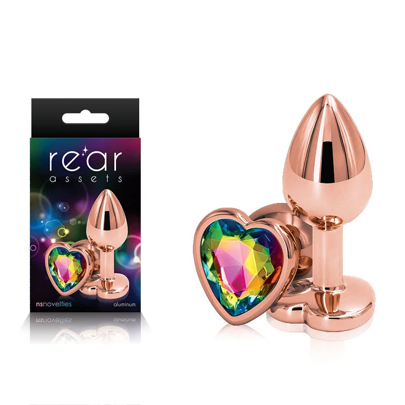 Rear Assets Rose Gold Heart Small Butt Plug Rainbow