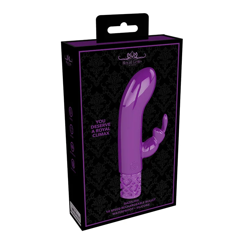 Shots Royal Gems Dazzling Rechargeable Silicone Miniature Rabbit Vibrator Purple