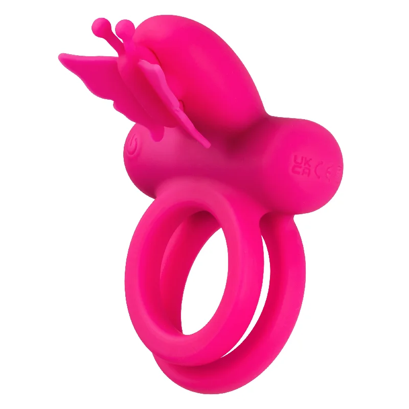 Silicone Rechargeable Dual Butterfly Ring - Pink