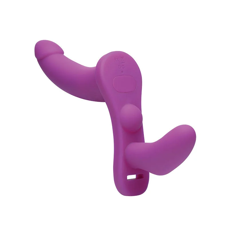 Strap U Double Take - Purple 10X Vibrating Double Penetration Adjustable Strap-On Harness- Purple