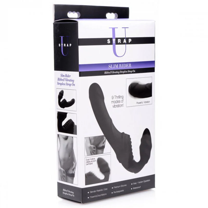 Strap U Slim Rider Ribbed Vibrating Strapless Strap-on