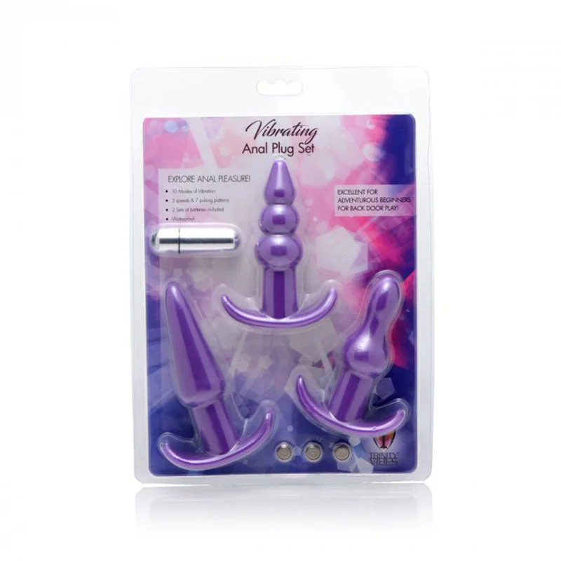 Trinity Vibes 3 Piece Vibrating Anal Plug Set - Purple