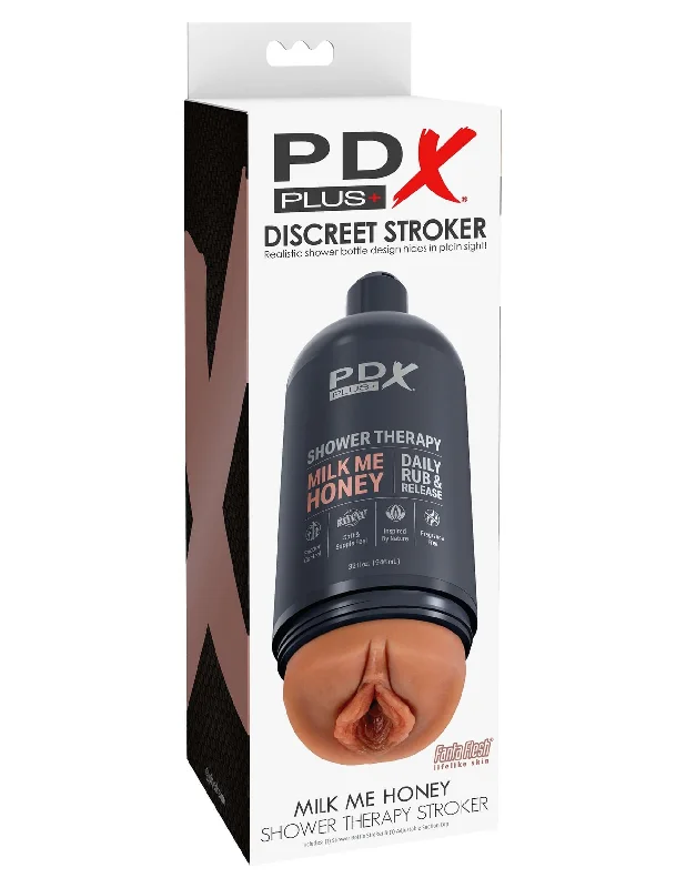 PDX Plus Discreet Stroker Shower Therapy: Elevate Your Pleasure with Milk Me Honey Daily Rub and Release in Tan