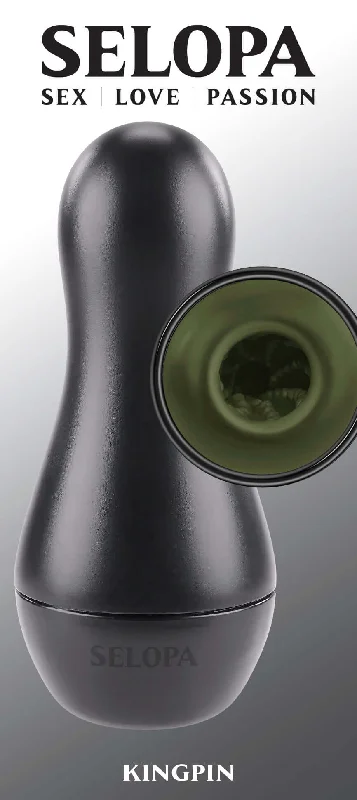 Selopa Love, Sex, Passion 'Kingpin': Ergonomic Black & Green Stroker with Vibrating Ring by Evolved Novelties